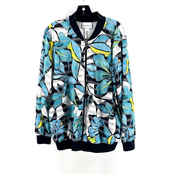 Alfred Dunner Blue Yellow Floral Print Full Zip Sweatshirt Jacket Size 14 - Picture 1 of 13